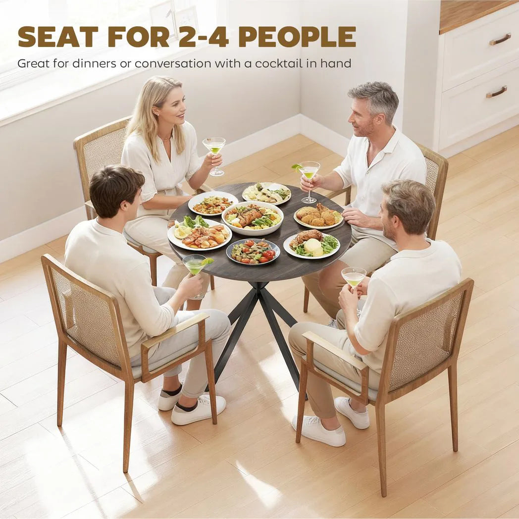 HOMCOM 80cm Industrial Round Dining Table with Steel X-Legs – Wood-Effect Kitchen Table for Two, Brown