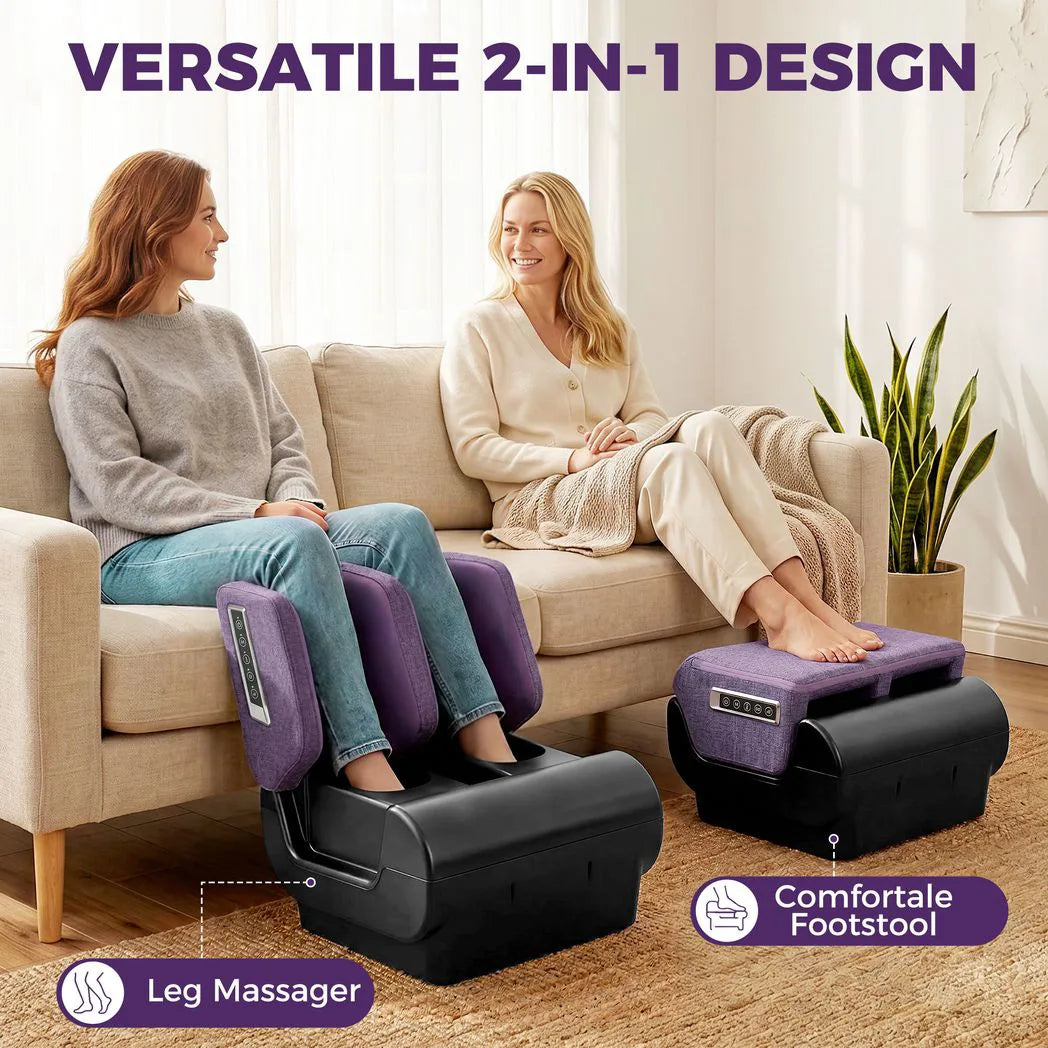 HOMCOM 2-in-1 Foot and Calf Massager with Heat, Air Compression and Timer – Folding Heated Footstool