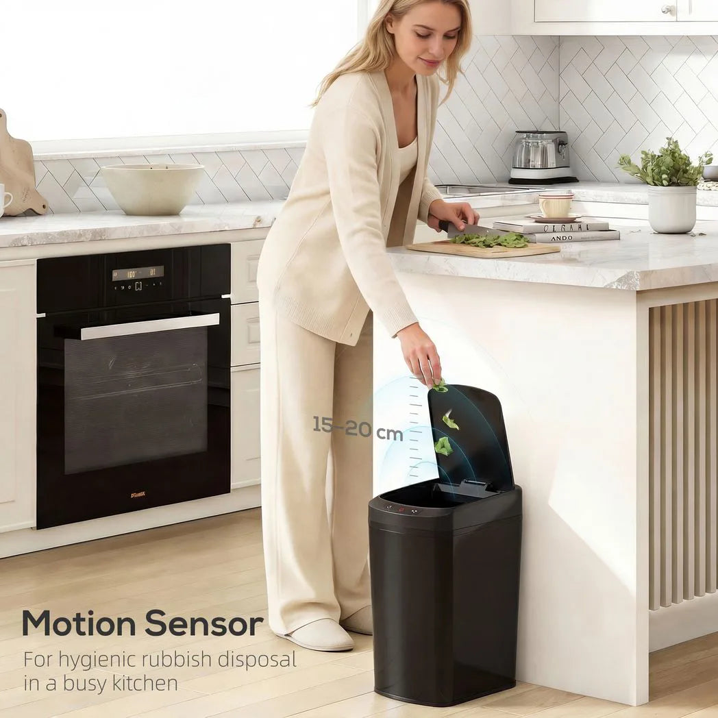 HOMCOM 12L Automatic Sensor Bin with Touchless Lid and Fingerprint-Resistant Stainless Steel – Kitchen Waste Bin, Black