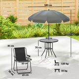 Outsunny 6 Piece Garden Dining Set for 4 with Parasol – Round Glass Table & Folding Mesh Chairs, Black