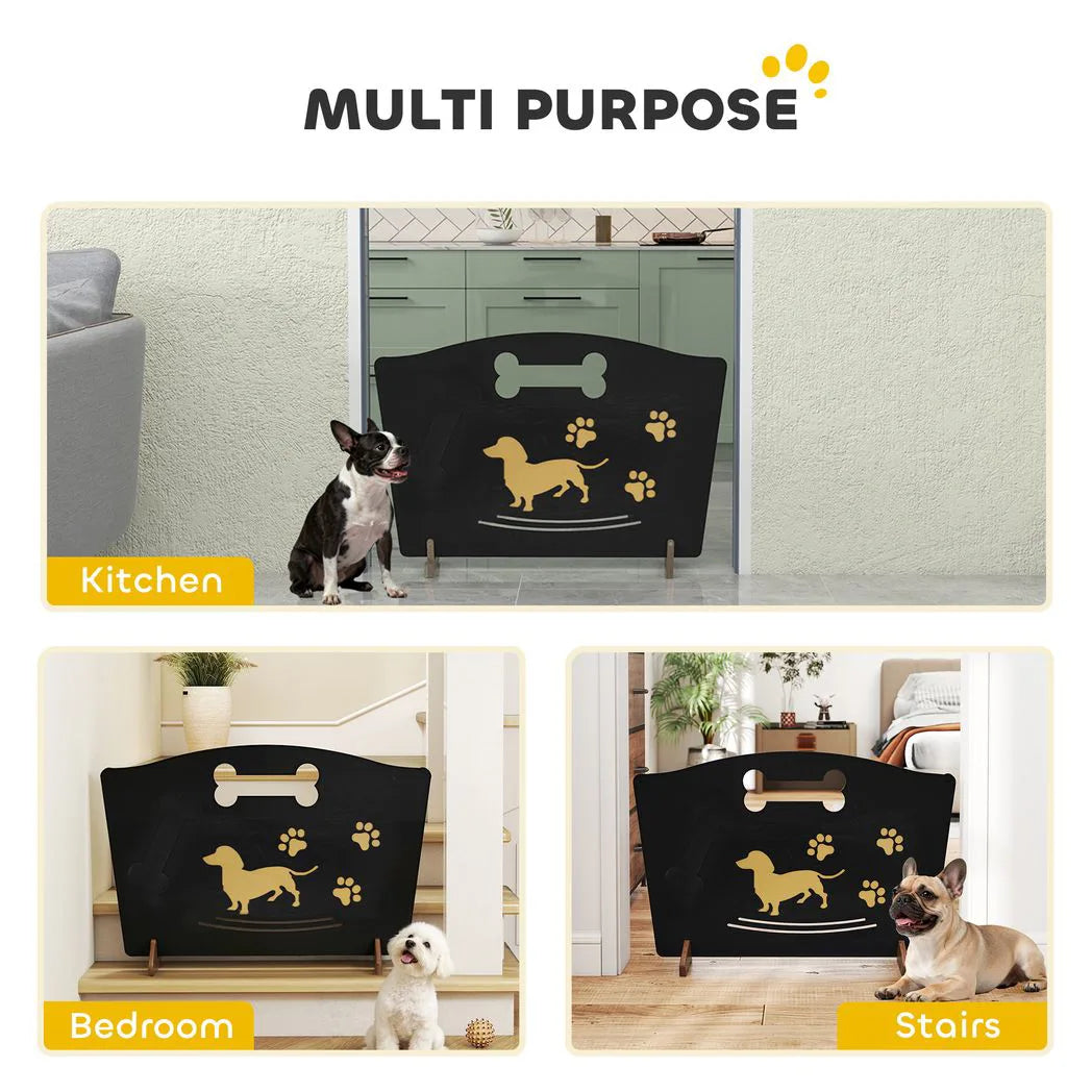 PawHut Wooden Dog Gate with Support Feet – Freestanding Pet Barrier for Stairs and Patio, Black