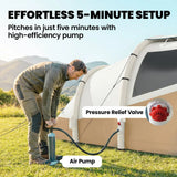 Outsunny 2-3 Person Inflatable Camping Tent with Air Pump, Bedroom & Living Room – Easy Setup Blow Up Tent, Khaki