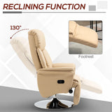 HOMCOM Manual Swivel Recliner Chair with Footrest, Padded Arms & PU Leather – 130° Armchair, Beige