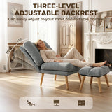 HOMCOM Recliner Chair with Footstool – Armchair with 3-Position Backrest and Wooden Legs, Grey