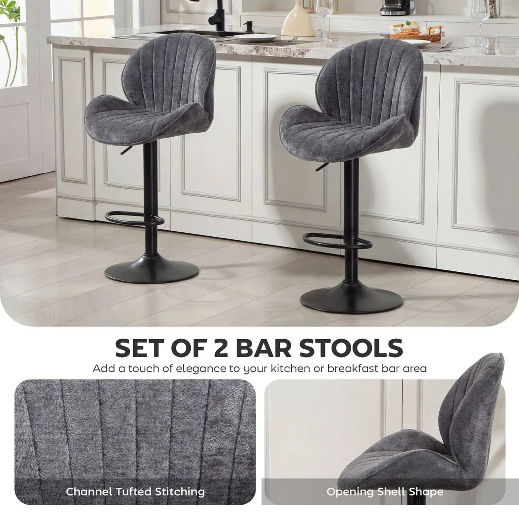 HOMCOM Set of 2 Swivel Bar Stools with Back, Adjustable Height and Footrest – Kitchen Island Stools, Grey