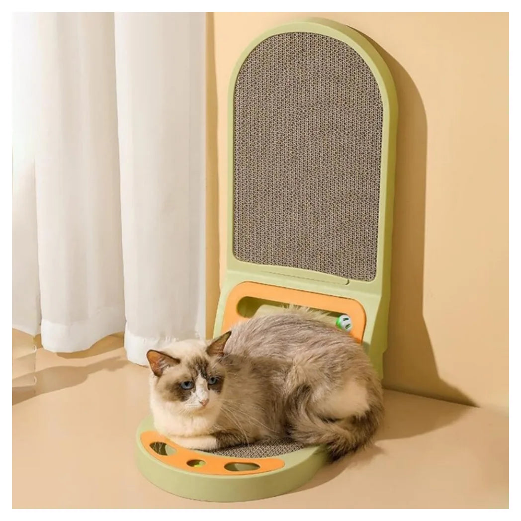 L-Shaped Cat Scratcher Board with Bell Ball Toys – Thickened Double-Sided Scratching Pad and Lounge Bed