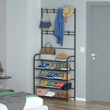3-in-1 Metal Coat Stand with 8 Detachable Hooks & Shoe Shelves, 60 x 26 x 170cm, Black
