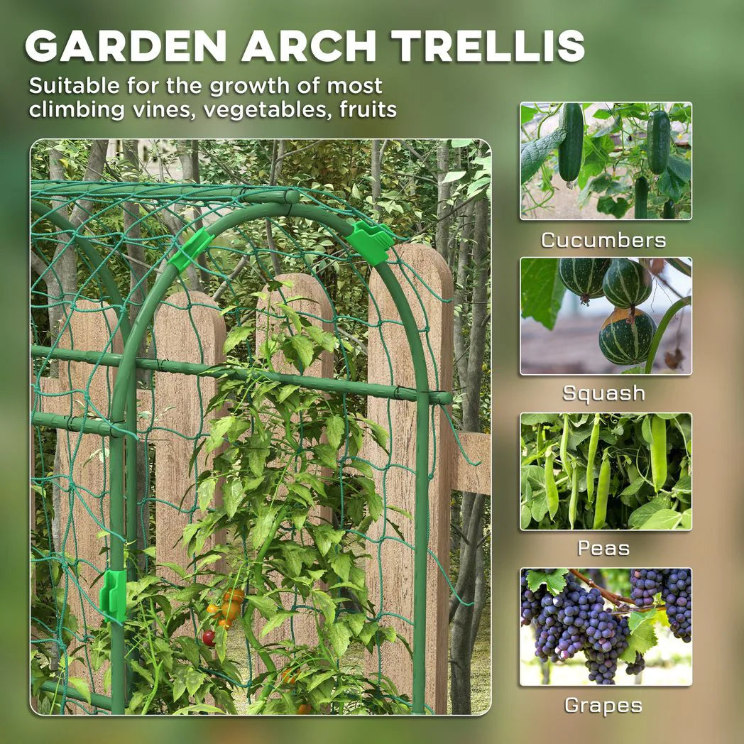 Outsunny 183 cm Metal Garden Arch Trellis with Climbing Net – Plant Support for Fruit and Vegetables