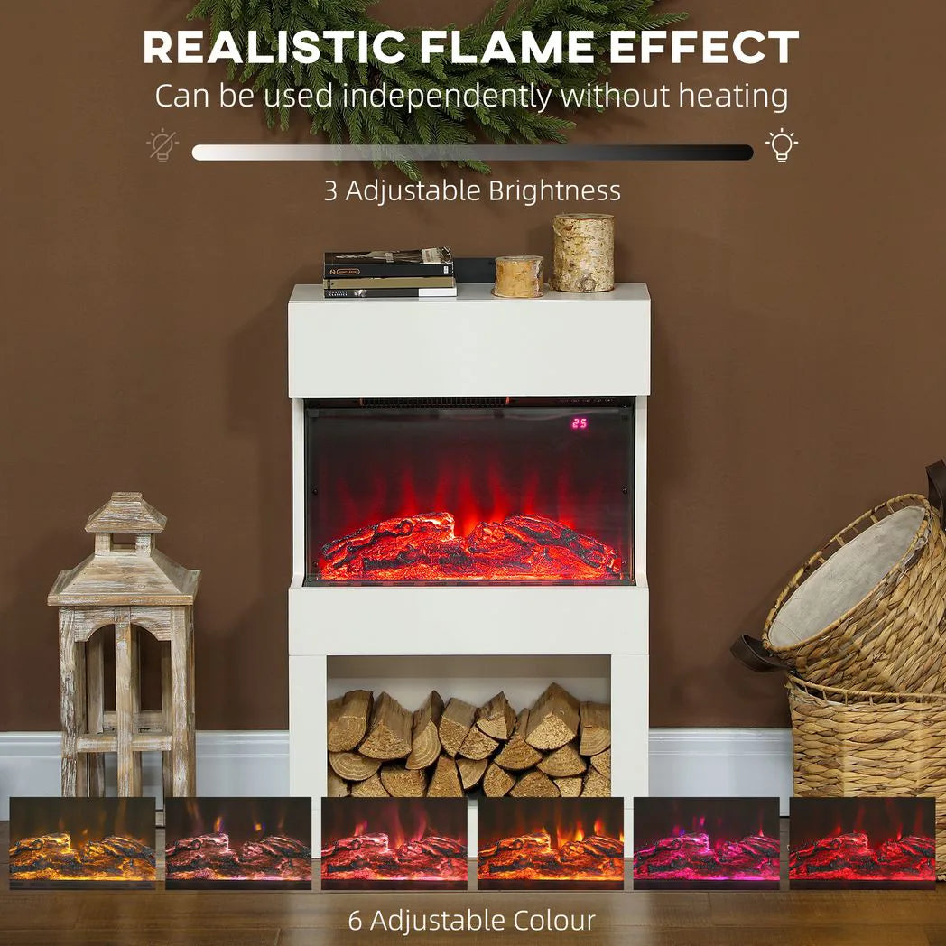 HOMCOM 19" Electric Fireplace with Mantel, 3D Flame Effect, Remote and Timer – 1000W/2000W, White