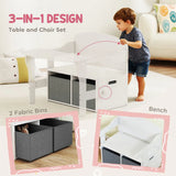 AIYAPLAY 3 in 1 Kids Storage Bench – Convertible Table and Chair Set with 2 Fabric Bins and Toy Box, White