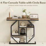 HOMCOM 4-Tier Industrial Console Table with Metal Frame – Entryway Hall Table, Rustic Brown
