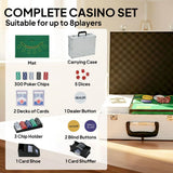 SPORTNOW 300-Piece Poker Chip Set with Card Shuffler, Card Shoe, Mat & Case – Texas Hold'em Set, Silver Tone