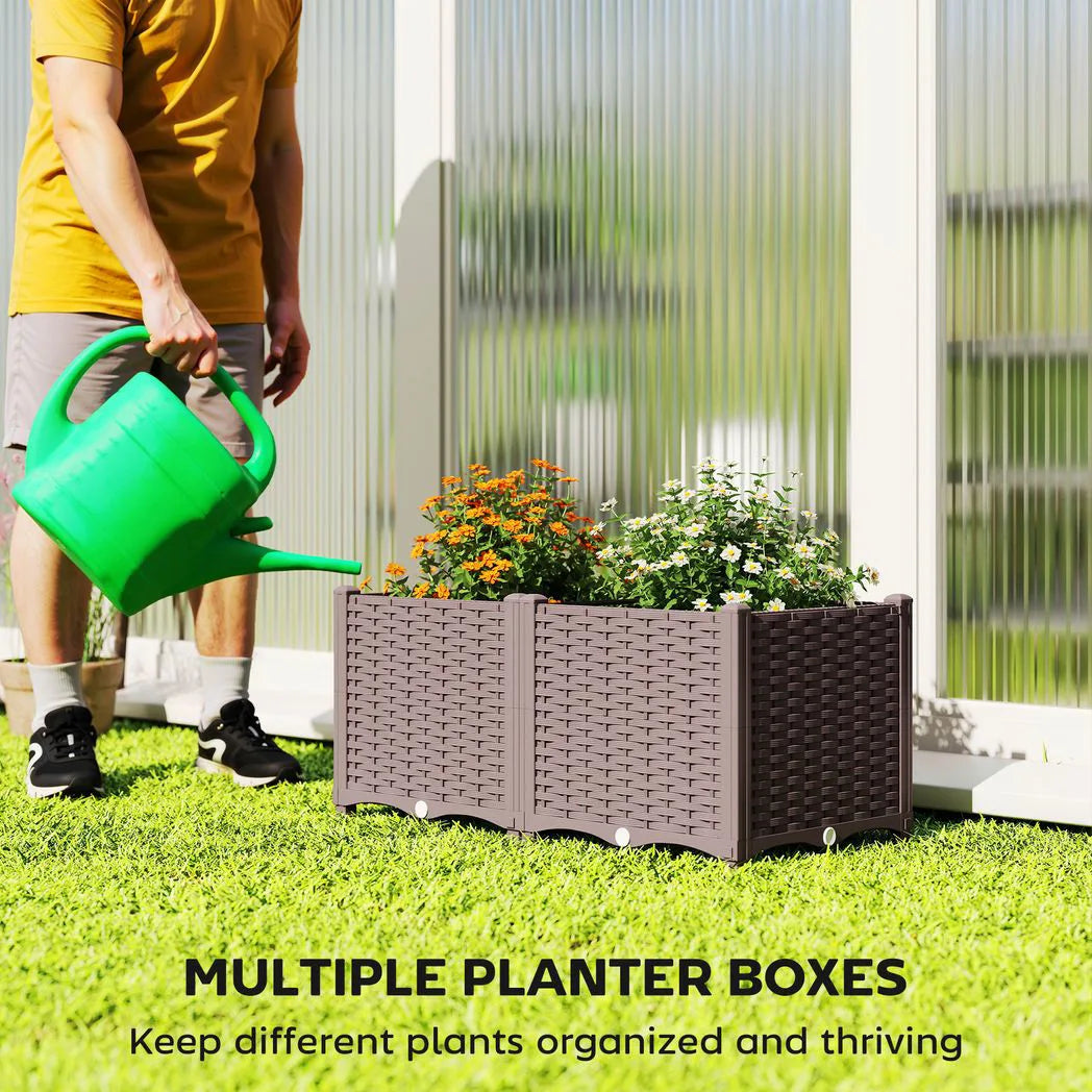 Outsunny Self-Watering Raised Garden Bed with Legs – Rattan-Effect Plastic Planter Boxes, 80 x 40cm