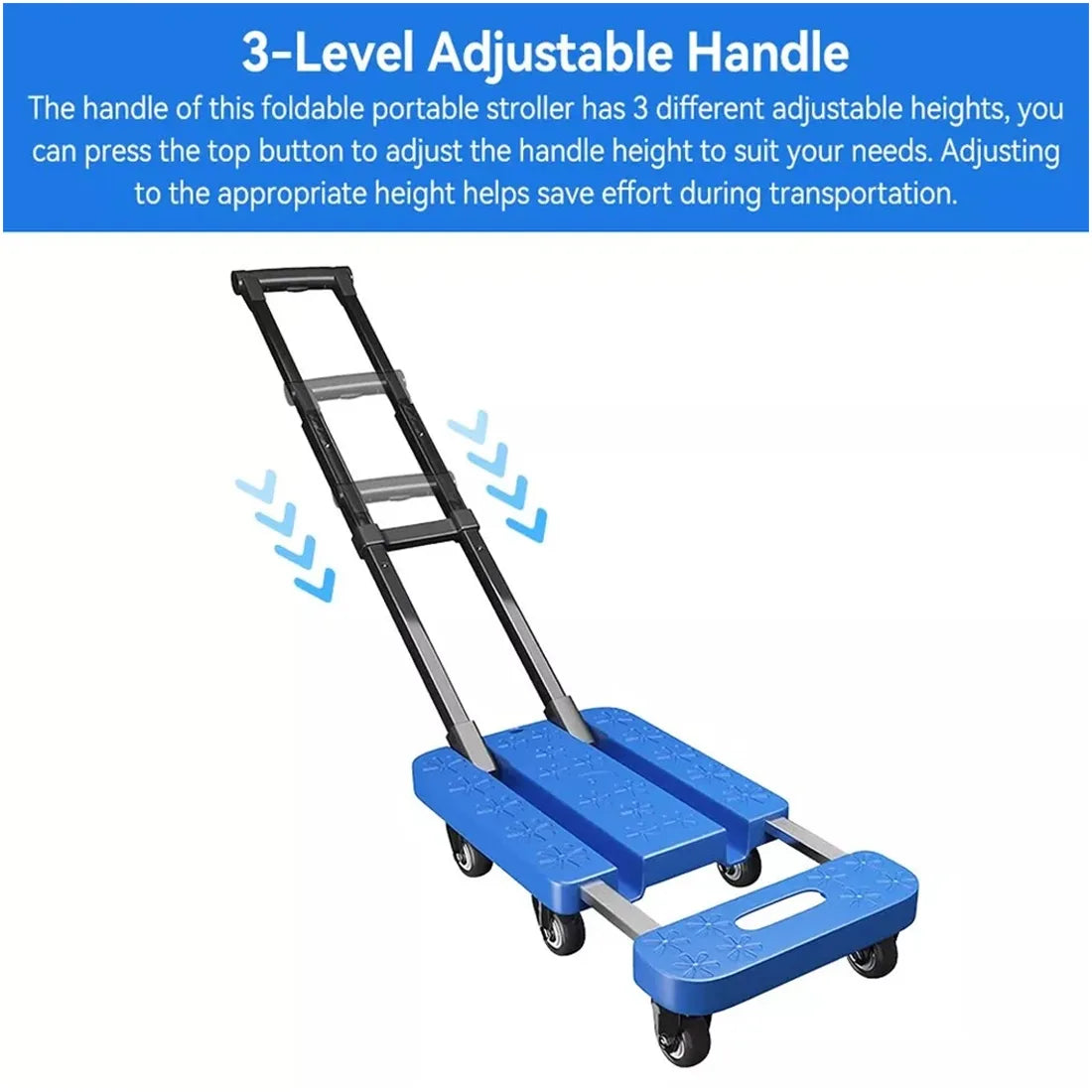 270kg Folding Hand Truck Trolley – Telescopic Aluminium Platform Cart for Shopping & Travel, Blue/Black