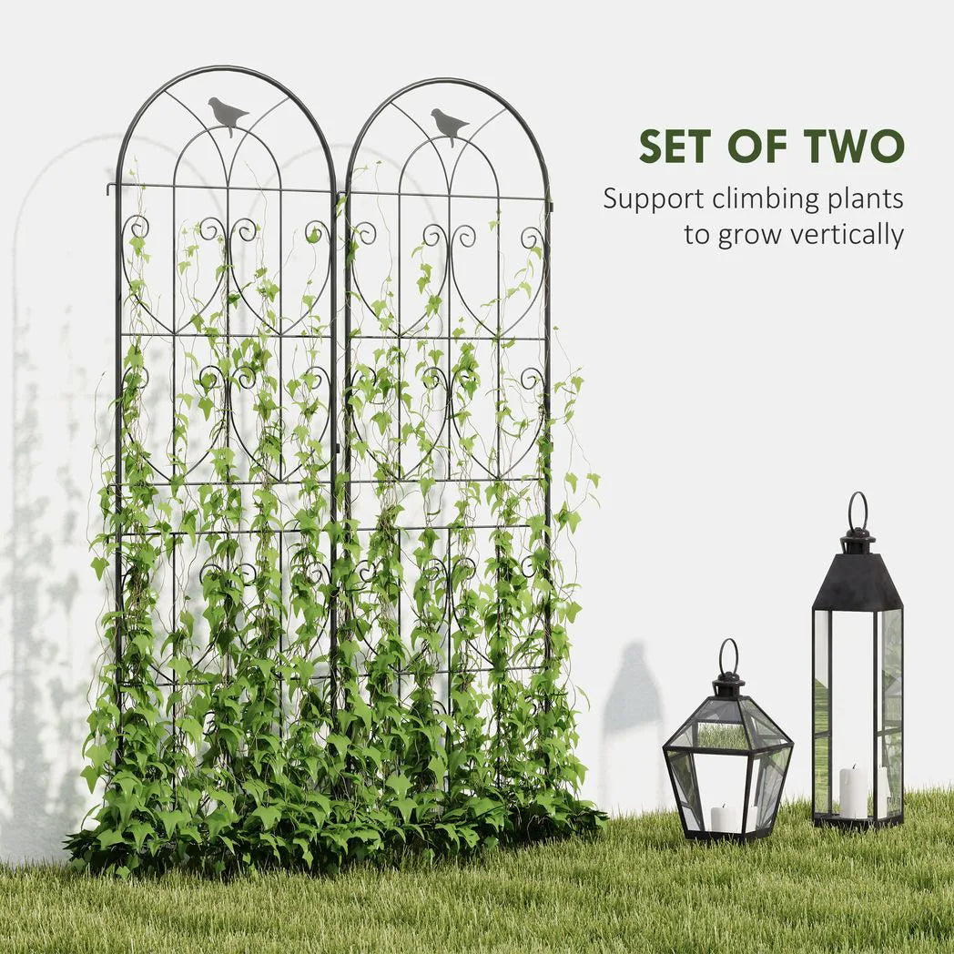 Outsunny Set of 2 Metal Garden Trellis Panels with Bird Motifs, 180 x 50cm – Climbing Plant Support and Privacy Screen