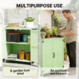 Outsunny Wooden Garden Tool Storage Cabinet with Hinged Roof, Double Doors and 2 Shelves – Light Green