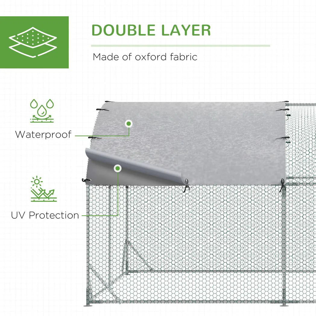 PawHut Walk-In Galvanised Chicken Run with Water-Resistant Covers – Poultry Playpen for Chickens & Ducks