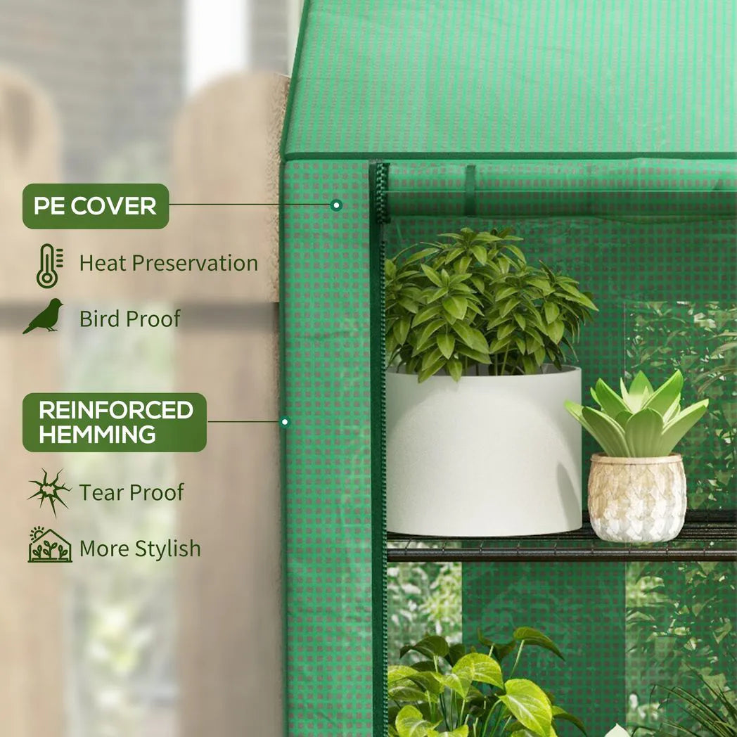 Outsunny Six-Shelf Portable Greenhouse with Two Roll-Up Doors & PE Cover – Steel Frame Plant Greenhouse