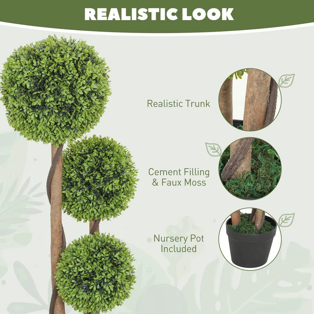 HOMCOM Decorative Artificial Trees Boxwood Ball Topiary Trees Set of 2 in Pot