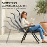 Outsunny Reclining Garden Chairs Set of 2 – 5-Position Folding Sun Loungers with Retractable Footrest, Light Grey
