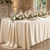 Rectangular Polyester Tablecloth with Bound Edge, 160 x 145 cm – Seamless Wedding and Party Cover, Beige