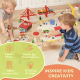 AIYAPLAY 133-Piece Wooden Train Set with Battery-Powered Engine, Crane & Storage Box – Toy Train for Ages 3+