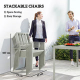 Outsunny 7 Piece Garden Dining Set – 152cm Steel Table with Parasol Hole and 6 Stackable Armchairs, Light Grey