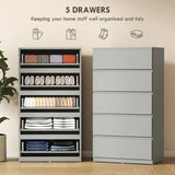 HOMCOM 5-Drawer Chest of Drawers with Soft-Close Hinges and Handle-Free Design – Modern Bedroom Storage Unit