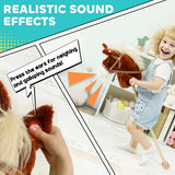 AIYAPLAY Stick Horse with Wooden Wheels, Galloping and Neighing Sounds, Grip Handle – 95 cm, Brown