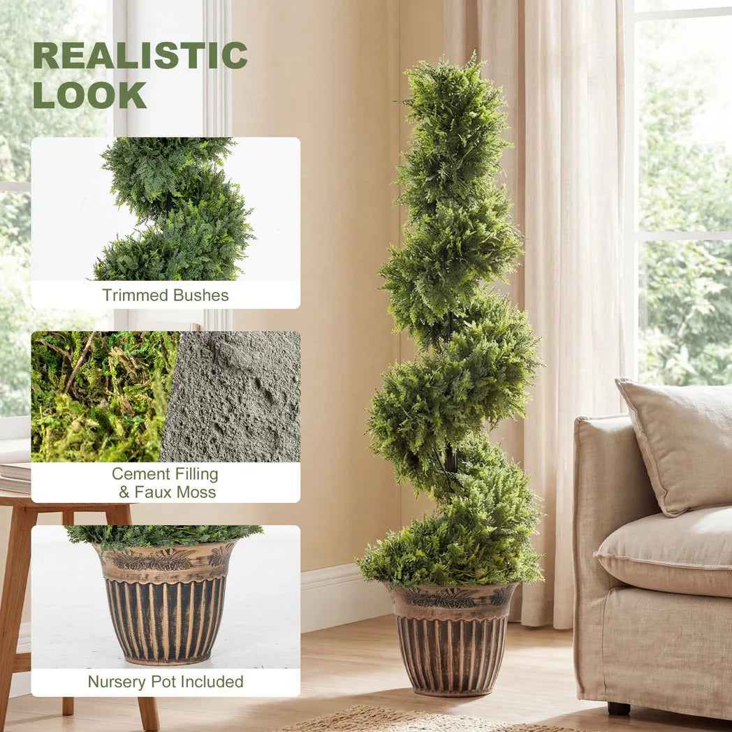 HOMCOM Artificial Spiral Cypress Topiary Trees with Pot – Set of 2