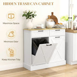 HOMCOM Farmhouse Kitchen Sideboard with Tilt-Out Rubbish Bin, 2 Drawers and Adjustable Shelves, White