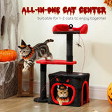 PawHut Gothic Halloween Cat Tree – 83cm Cat Tower with Sisal Scratching Posts, Condo, Coffin Platform, Bed and Spider Toy