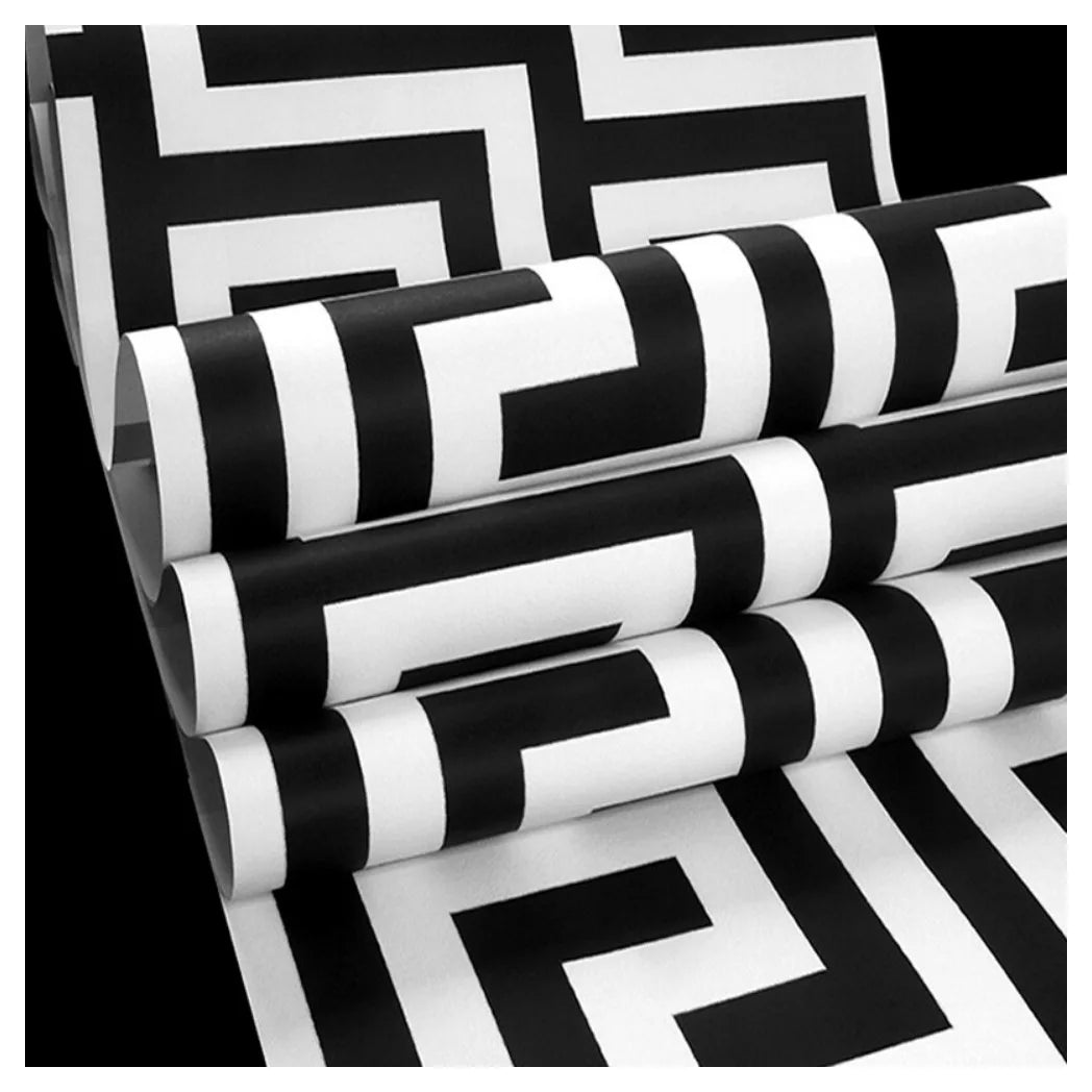 Debona Athena Greek Key Metallic Glitter Wallpaper, White and Black – 10m Roll