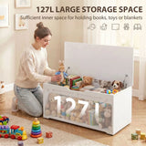 HOMCOM 127L Storage Box Bench with Safety Hinges – Wood-Effect Trunk for Hallway and Bed End, White