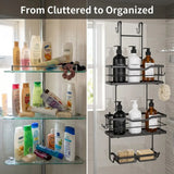 3 Tier Screen Shower Caddy Bathroom Storage Organiser Hanging Tidy Rack Basket-Black