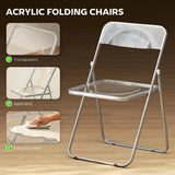 HOMCOM Set of 4 Foldable Chairs with Transparent Seat and Backrest – Heavy Duty Steel Frame, Space-Saving, Clear