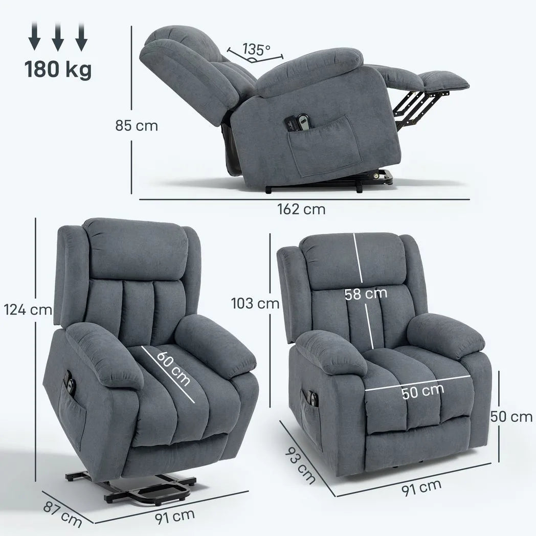 HOMCOM Power Lift Recliner Chair with Vibration Massage, Footrest and Remote – Electric Riser Chair, Grey