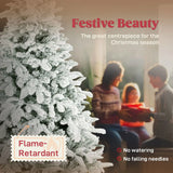 HOMCOM 6ft Artificial Flocked Christmas Tree with 1182 Branches – Hinged Xmas Tree, Foldable Metal Stand