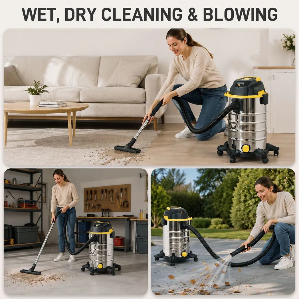 HOMCOM 1400W Wet and Dry Vacuum Cleaner with Blower Mode, 30L Stainless Steel Tank, 5-Layer Filter – Yellow
