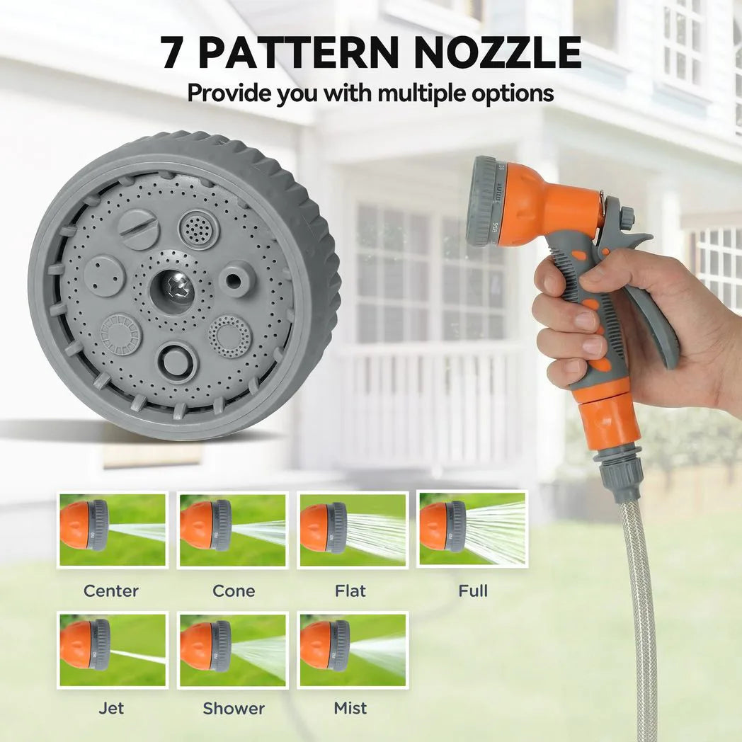 DURHAND 10m Wall-Mounted Auto-Rewind Garden Hose Reel with 7-Pattern Spray Nozzle, Orange