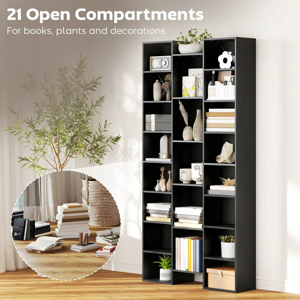 HOMCOM 21-Compartment Tall Bookshelf with 10 Adjustable Shelves and Anti-Tipping Hardware – Black