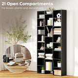 HOMCOM 21-Compartment Tall Bookshelf with 10 Adjustable Shelves and Anti-Tipping Hardware – Black