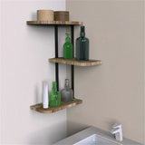 3-Tier Luca Corner Wall Shelf – Modern Floating Pine & Iron Storage Display Shelving, Black & Light Brown
