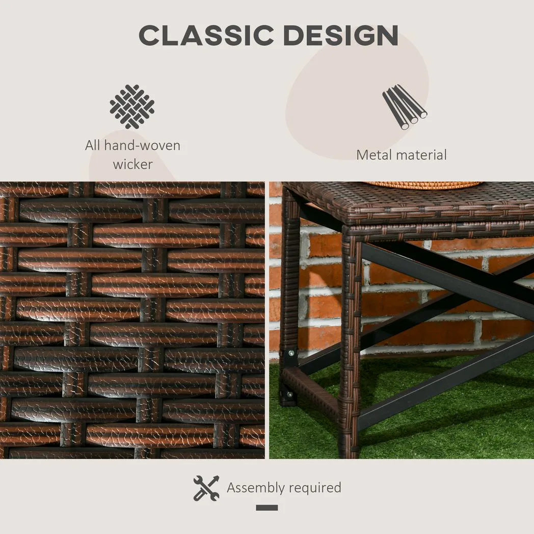 Outsunny Outdoor Rattan Coffee Side Table with X-Shape Steel Frame – Patio and Balcony Table, Mixed Brown