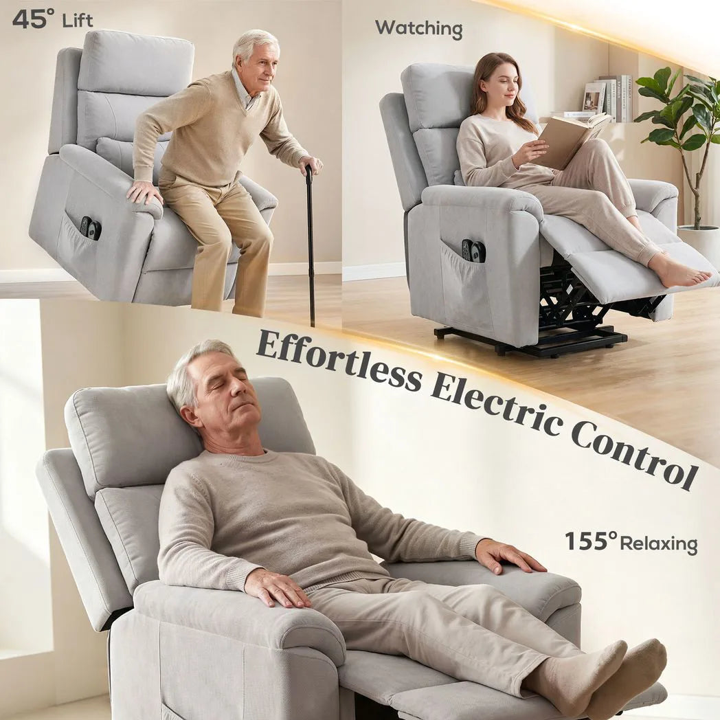 HOMCOM Power Lift Recliner Chair with Massage & Heat – Electric Lift Chair, Terry Cloth, Light Grey