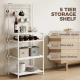 HOMCOM Freestanding Industrial Shelving Unit with Wine Rack and 6 Hooks – Home Office Storage, White