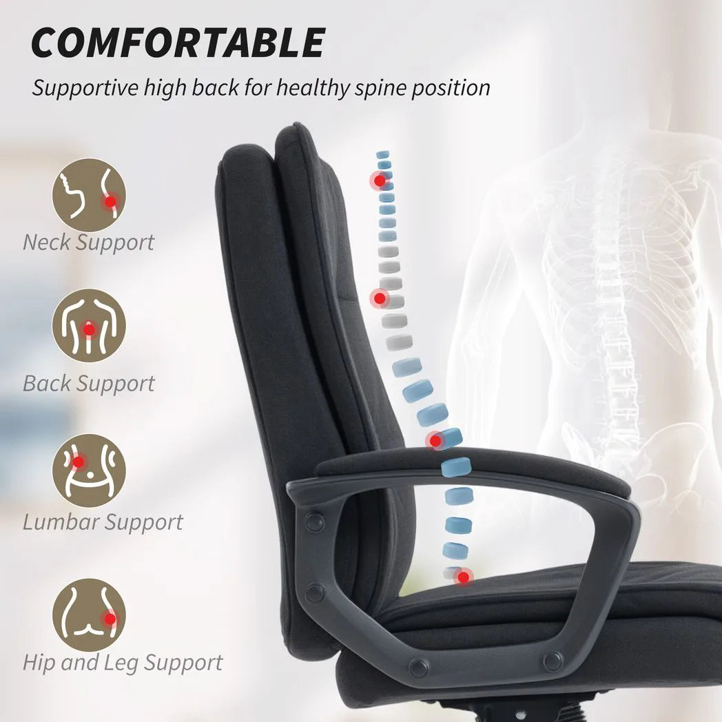 HOMCOM Linen-Look Office Chair with Double-Padded Seat & Back, Height Adjustable Swivel Desk Chair – Black