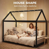 HOMCOM Single Bed Frame with House-Shaped Design – Scandinavian Solid Pine Wood for 90 x 190 cm Mattress