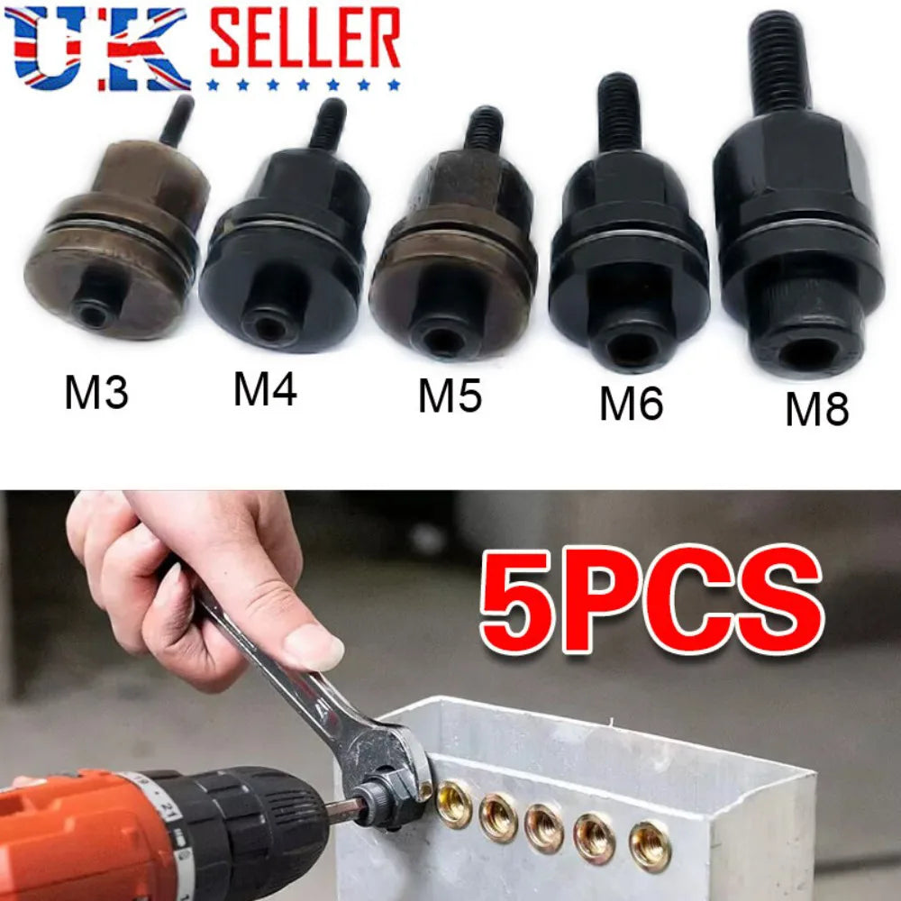 5 Piece Hand Rivet Nut Tool Set with M3, M4, M5, M6 & M8 Nut Heads – Manual Riveter for Home DIY