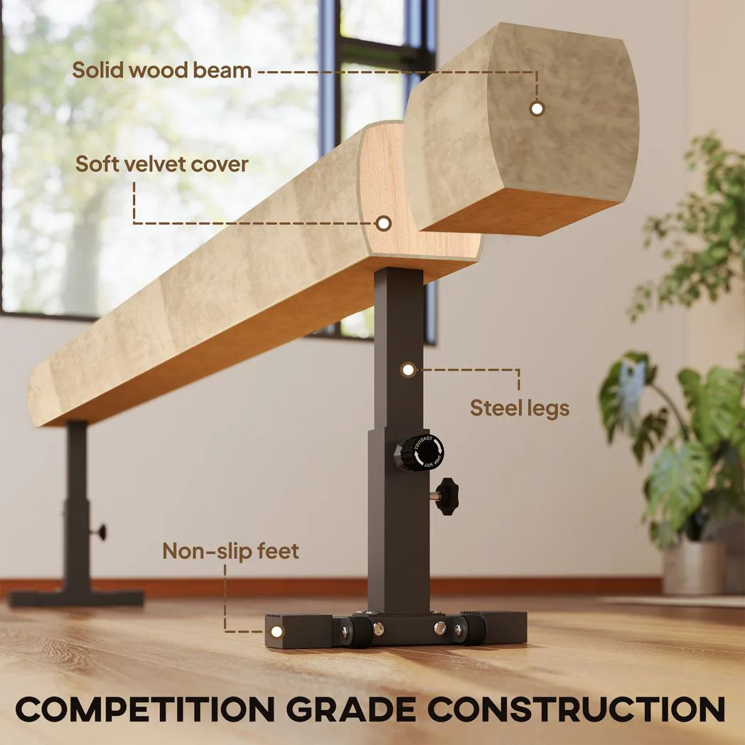 HOMCOM 7.5ft Adjustable Balance Beam with Wheels & 3 Height Settings – Gymnastics Training Beam for Ages 6+